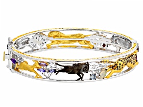 Multi-Color Multi-Gemstone Rhodium & 24k Gold Over Palladium Sterling Silver Safari Bangle 1.57ctw
