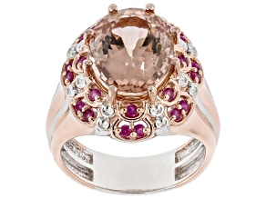 Peach Morganite & Rubellite Rhodium And 18k Rose Gold Over Palladium Sterling Silver Ring 5.98ctw