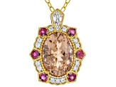 Peach Morganite Rhodium/18k/24k Gold Over Palladium Sterling Silver Pendant With Chain 6.26ctw