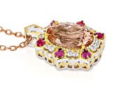 Peach Morganite Rhodium/18k/24k Gold Over Palladium Sterling Silver Pendant With Chain 6.26ctw
