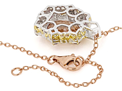 Peach Morganite Rhodium/18k/24k Gold Over Palladium Sterling Silver Pendant With Chain 6.26ctw