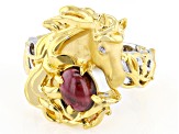 Garnet & Diamond Rhodium & 24k Gold Over Palladium Sterling Silver Horse Ring 0.01ctw