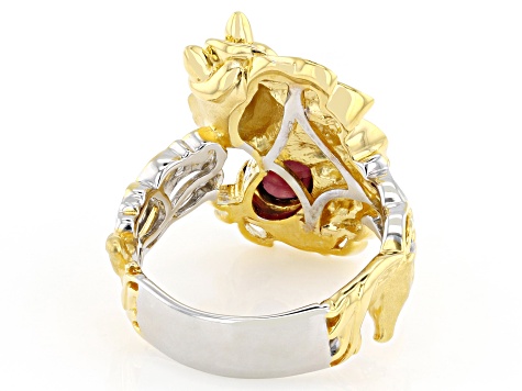Garnet & Diamond Rhodium & 24k Gold Over Palladium Sterling Silver Horse Ring 0.01ctw