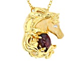 Garnet And Diamond Rhodium & 24k Gold Over Palladium Sterling Silver Horse Pendant/Chain 0.01ctw