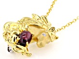 Garnet And Diamond Rhodium & 24k Gold Over Palladium Sterling Silver Horse Pendant/Chain 0.01ctw