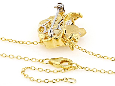 Garnet And Diamond Rhodium & 24k Gold Over Palladium Sterling Silver Horse Pendant/Chain 0.01ctw