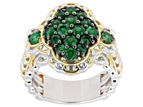 Green Tsavorite Rhodium & 24k Gold Over Palladium Sterling Silver Ring 1.44ctw
