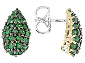 Green Tsavorite Rhodium & 24k Gold Over Palladium Sterling Silver Earrings 2.00ctw