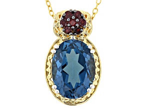 London Blue Topaz, Garnet Rhodium/24k Gold Over Palladium Sterling Silver Pendant W/Chain 11.16ctw