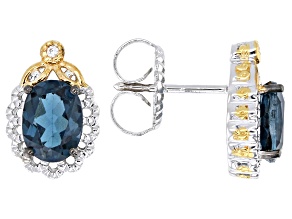 London Blue Topaz, White Zircon Rhodium & 24k Gold Over Palladium Sterling Silver Earrings 3.23ctw