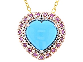 Blue Sleeping Beauty Turquoise Rhodium/18k/24k Gold Over Palladium Silver Pendant W/Chain .25ctw
