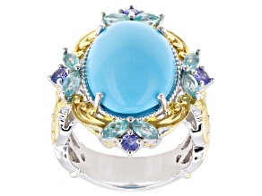 Blue Sleeping Beauty Turquoise Rhod/24k Gold Over Palladium Sterling Silver Ring 0.76ctw