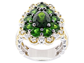 Green Chrome Diopside, White Zircon Rhodium & 24k Gold Over Palladium Sterling Silver Ring 4.88ctw