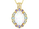 Multi-Color Ethiopian Opal Rhodium/24k Gold Over Palladium Silver Pendant W/ Chain 2.13ctw