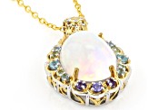 Multi-Color Ethiopian Opal Rhodium/24k Gold Over Palladium Silver Pendant W/ Chain 2.13ctw