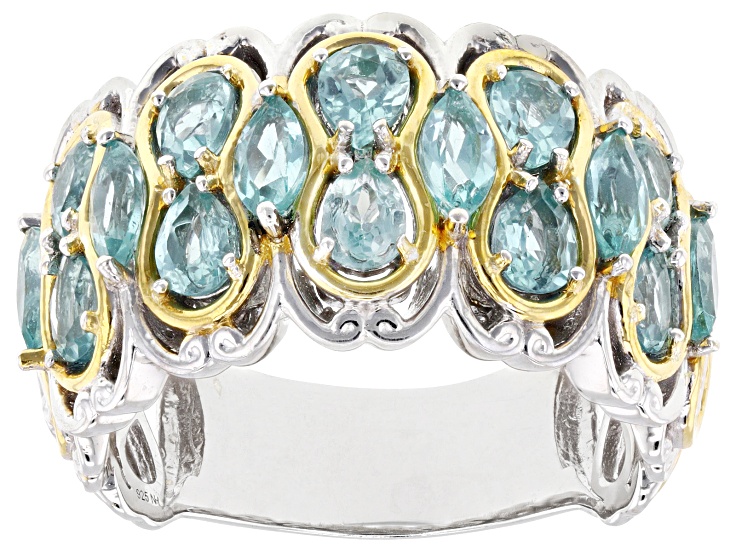 Blue Dauphin Apatite Rhodium & 24k Gold Over Palladium Sterling Silver Band Ring 2.54ctw