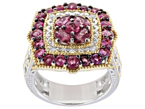 Red Rubellite, White Zircon Rhodium & 24k Gold Over Palladium Sterling Silver Ring 2.48ctw