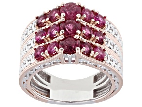 Red Rubellite Rhodium & 24k Gold Over Palladium Sterling Silver Band Ring 2.37ctw