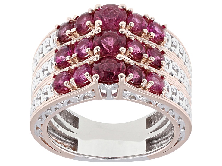 Red Rubellite Rhodium & 24k Gold Over Palladium Sterling Silver Band Ring 2.37ctw