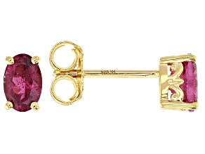 Red Rubellite 24k Gold Over Palladium Sterling Silver Stud Earrings 0.87ctw