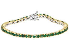 Grizzly Emerald Rhodium And 24k Yellow Gold Over Palladium Sterling Silver Tennis Bralelet 5.01ctw