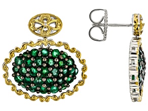 Grizzly Emerald Rhodium And 24k Yellow Gold Over Palladium Sterling Silver Earrings 3.93ctw