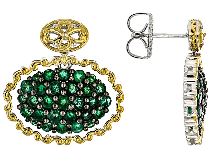 Grizzly Emerald Rhodium And 24k Yellow Gold Over Palladium Sterling Silver Earrings 3.93ctw
