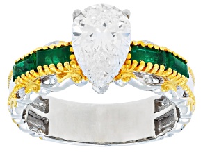 Lab Grown Diamond, Grizzly Emerald Rhodium/24k Yellow Gold Over Palladium Silver Ring 1.96ctw