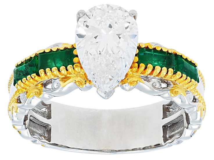 Lab Grown Diamond, Grizzly Emerald Rhodium/24k Yellow Gold Over Palladium Silver Ring 1.96ctw