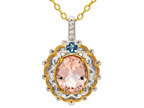 Morganite, Aquamarine, Zircon Rhodium/24k Gold Over Palladium Silver Pendant With Chain 3.36ctw