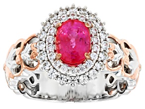 Lotus Pink Sapphire, Zircon Rhodium/18k Rose Gold Over Palladium Sterling Silver Ring 2.15ctw
