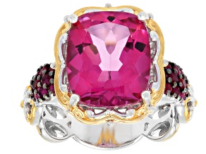 Pink Topaz & Ruby Rhodium/24k Yellow Gold Over Palladium Sterling Silver Ring 6.57ctw