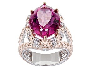 Pink Topaz & White Zircon Rhod/18k Rose Gold Over Palladium Sterling Silver Ring 12.07ctw