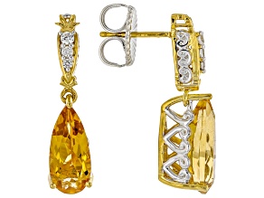 Rio Grande Citrine, Zircon Drop Rhod/24k Yellow Gold Over Palladium Sterling Silver Earrings 2.69ctw