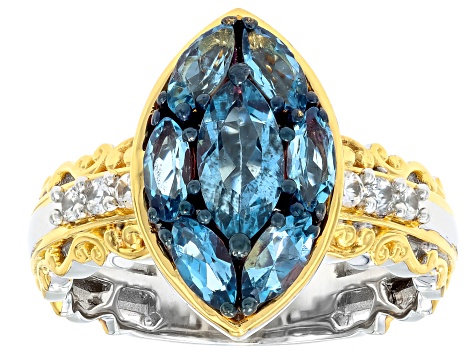 Blue Santa Maria Aquamarine Rhodium & 24k Yellow Gold Over