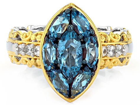 Blue Santa Maria Aquamarine Rhodium & 24k Yellow Gold Over