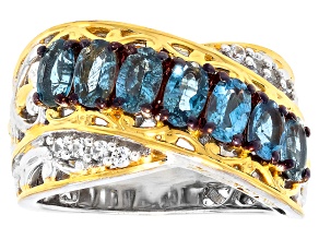 Santa Maria Aquamarine, Zircon Rhodium/24k Yellow Gold Over Palladium Sterling Silver Ring 1.61ctw