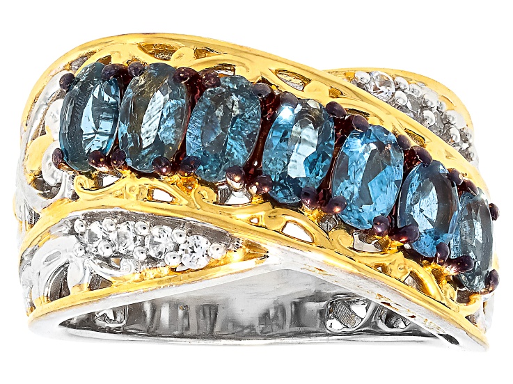 Santa Maria Aquamarine, Zircon Rhodium/24k Yellow Gold Over Palladium Sterling Silver Ring 1.61ctw