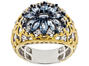 Santa Maria Aquamarine & White Zircon Rhod/24k Yellow Gold Over Palladium Silver Ring 1.68ctw