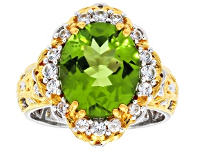 Peridot & White Zircon 24k Yellow Gold & Rhodium Over Palladium Sterling Silver Ring 5.40ctw