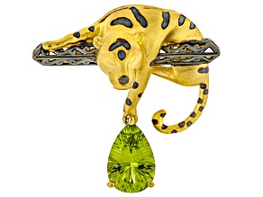 Peridot Panther 24k Yellow Gold And Rhodium Over Palladium Sterling Silver Brooch 2.86ct