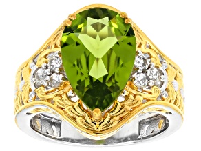 Peridot & White Zircon 24k Yellow Gold And Rhodium Over Pallidum Sterling Silver Ring 4.33ctw