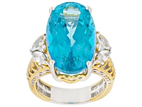 Paraiba Color Topaz & White Zircon Rhod/24k Yellow Gold Over Palladium Sterling Silver Ring 17.93tw