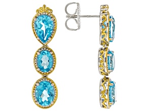 Paraiba Color Topaz 24k Yellow Gold And Rhodium Over Palladium Sterling Silver Earrings 7.87ctw