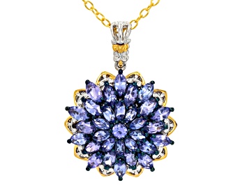 Picture of Tanzanite Rhodium/24k Yellow Gold Over Pallidum Sterling Silver Cluster Pendant/Chain 3.96ctw