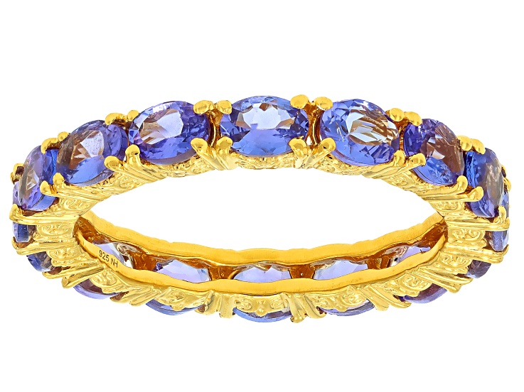 Blue Tanzanite 24k Yellow Gold Over Palladium Sterling Silver Eternity Band Ring 2.72ctw