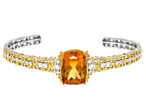 Rio Grande Citrine & Zircon Rhodium/24k Yellow Gold Over Palladium Sterling Silver Bangle 9.94ctw