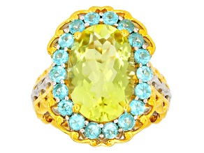 Ouro Verde With Dauphin Apatite Rhodium And 24k Gold Over Palladium Sterling Silver Ring 7.02ctw