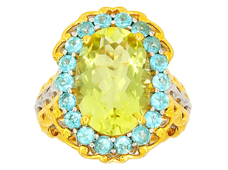 Ouro Verde With Dauphin Apatite Rhodium And 24k Gold Over Palladium Sterling Silver Ring 7.02ctw