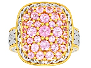 Pink Spinel Rhodium And 24k Yellow Gold Over Palladium Sterling Silver Cluster Ring 2.08ctw